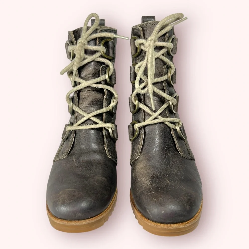 SOREL Cate Lace Up Boots Block Heel Brown Full Grain Leather Waterproof Size 7.5 - Picture 3 of 9